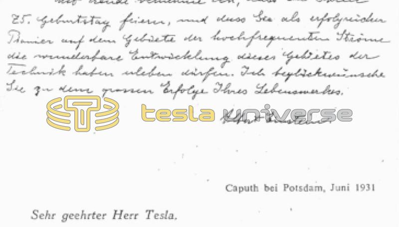 June 1931 letter from Albert Einstein to Nikola Tesla.