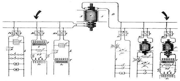 Tesla circuit with arrows pointing to methods used by Marconi