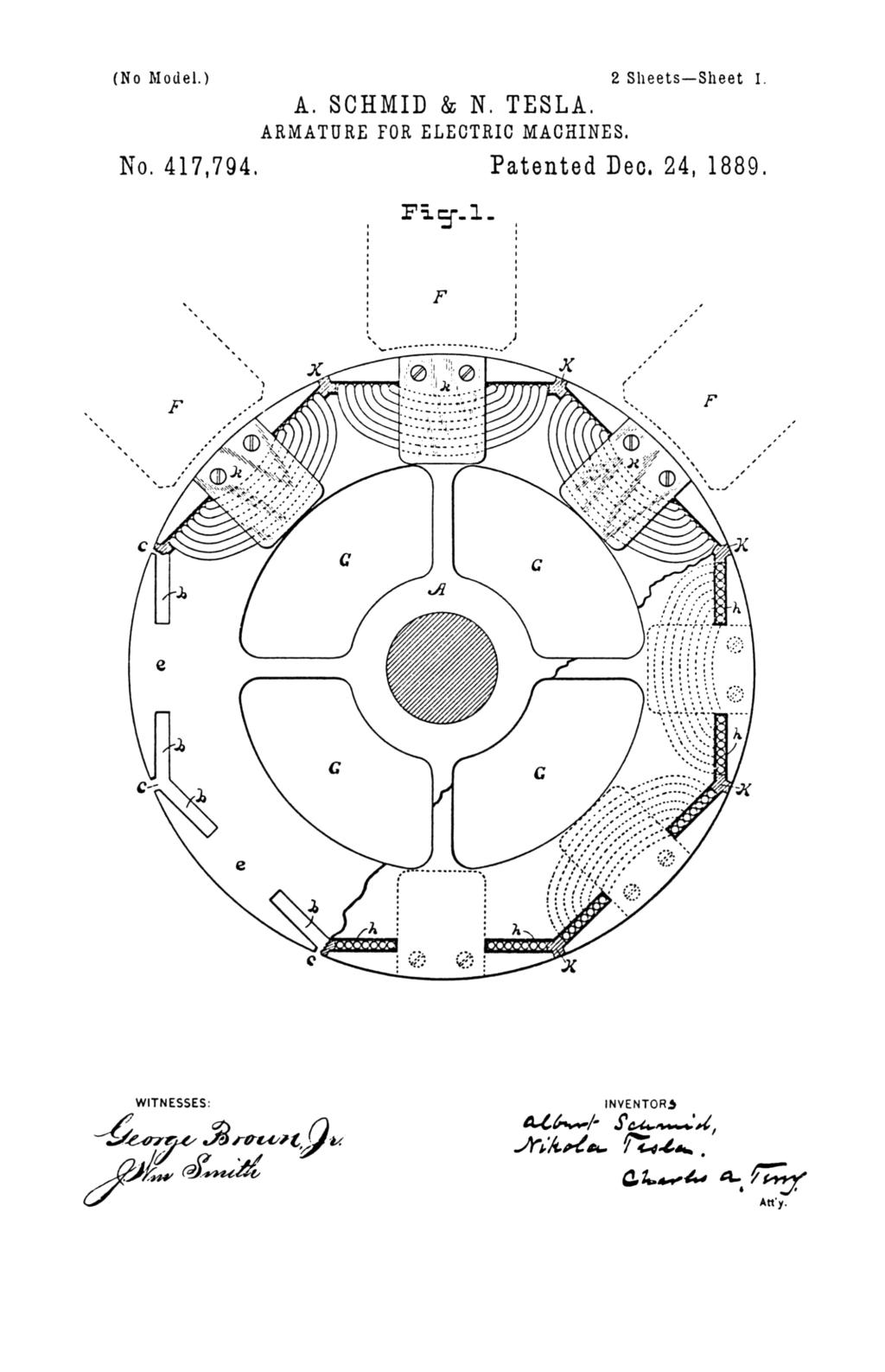 Nikola Tesla U.S. Patent 417,794 - Armature for Electric Machines - Image 1