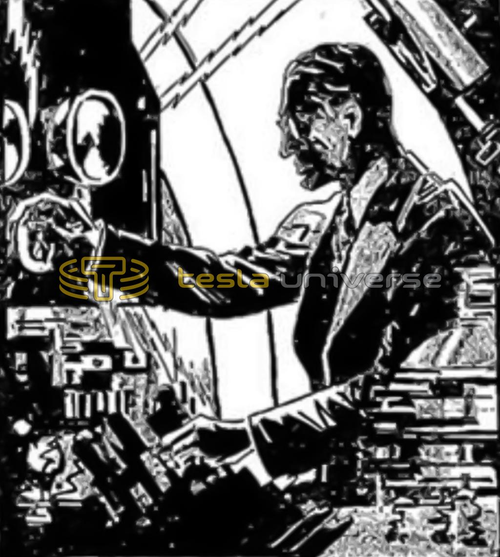 Conception of technician operating Tesla's death ray