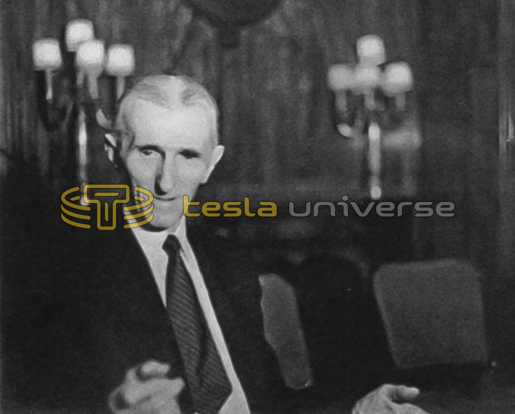 Candid photo of Tesla taken at a press conference at the Hotel New Yorker July 10, 1935
