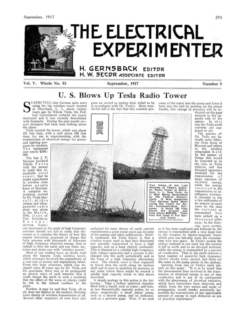 Preview of U. S. Blows Up Tesla Radio Tower article