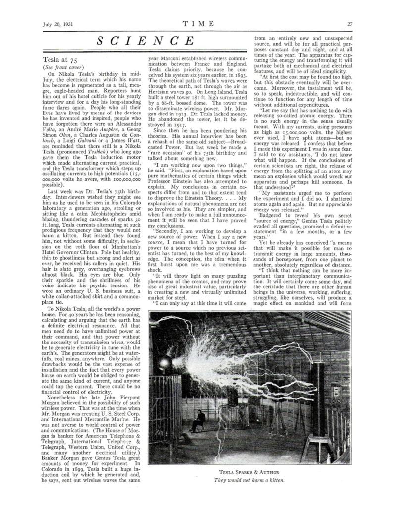 Preview of Nikola Tesla at 75 article