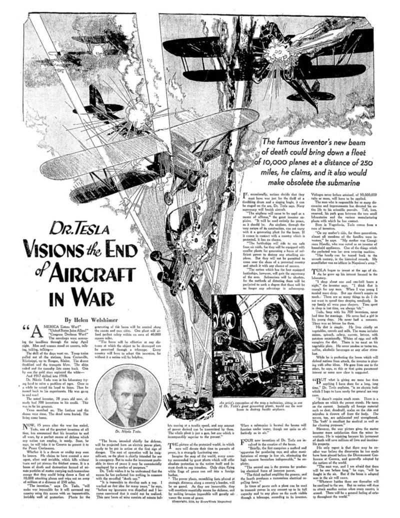 Preview of Dr. Tesla Visions the End of Aircraft in War article