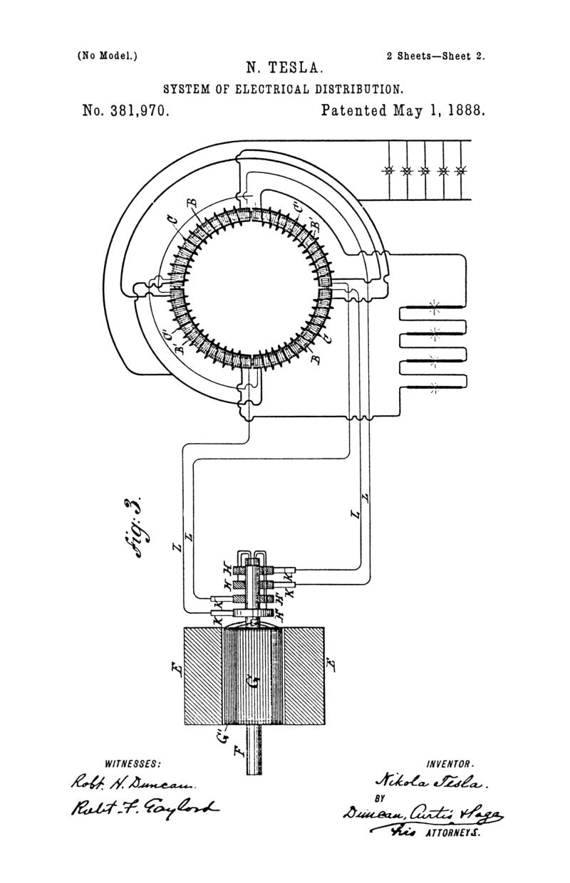 Nikola Tesla U.S. Patent 381,970 - System of Electrical Distribution - Image 2