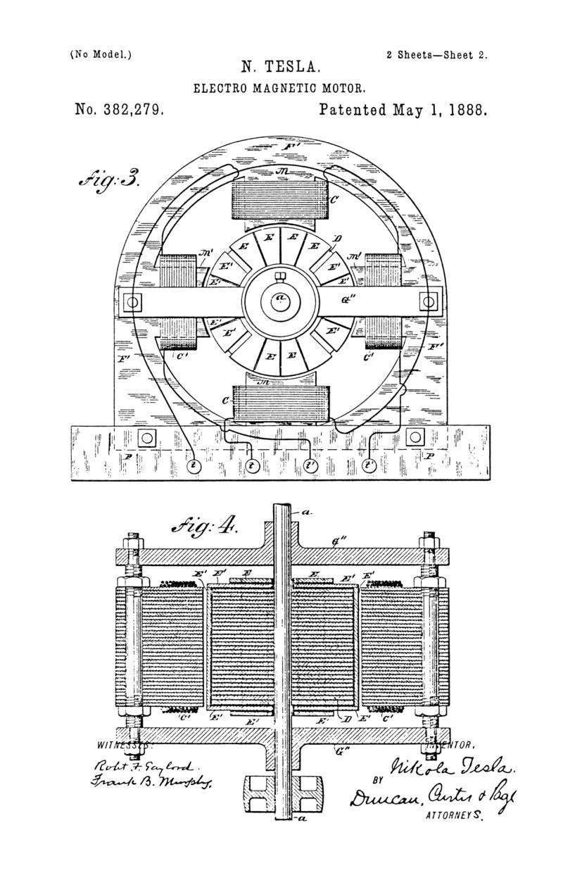 Nikola Tesla U.S. Patent 382,279 - Electro-Magnetic Motor - Image 2