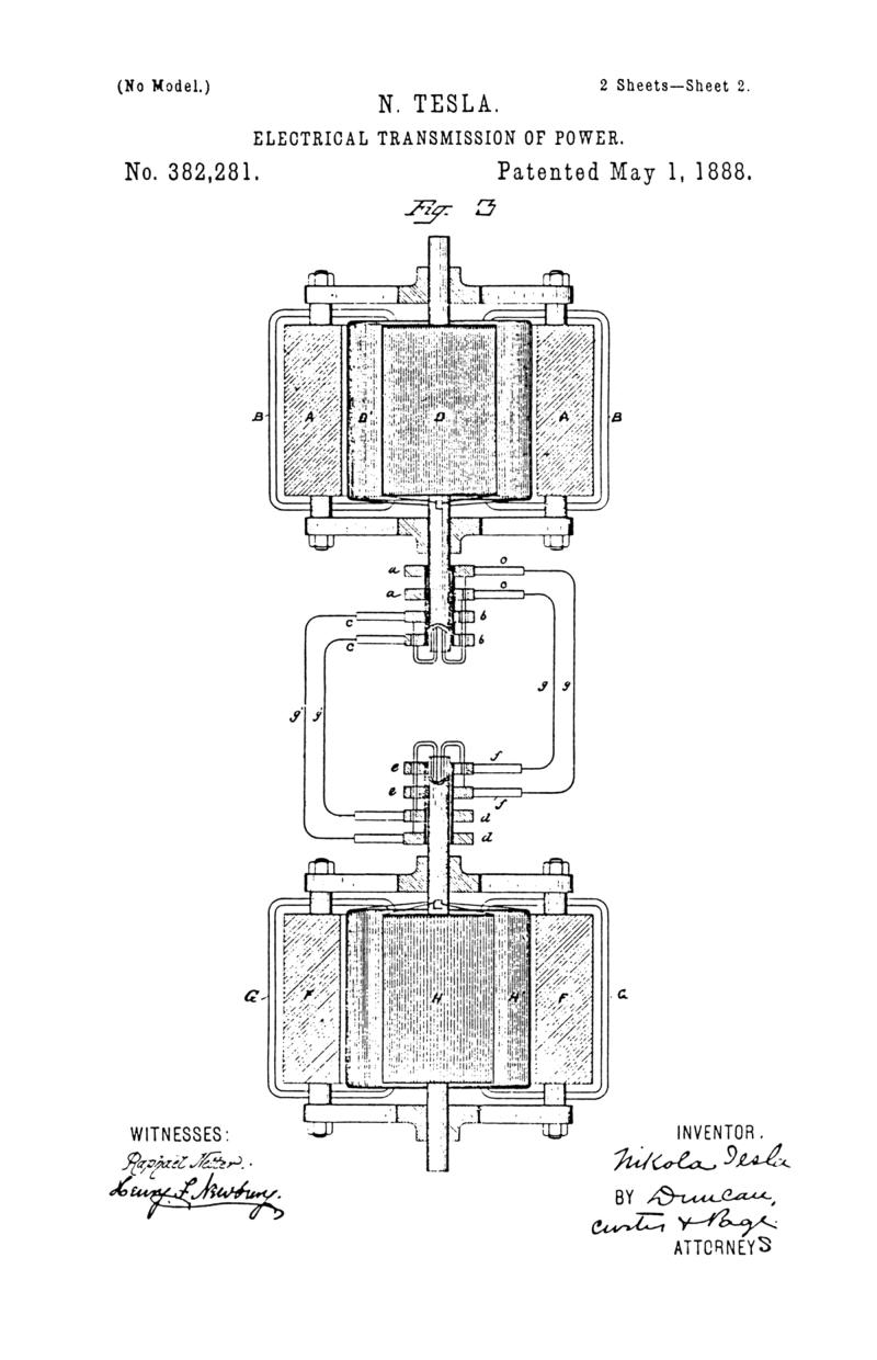 Nikola Tesla U.S. Patent 382,281 - Electrical Transmission of Power - Image 2