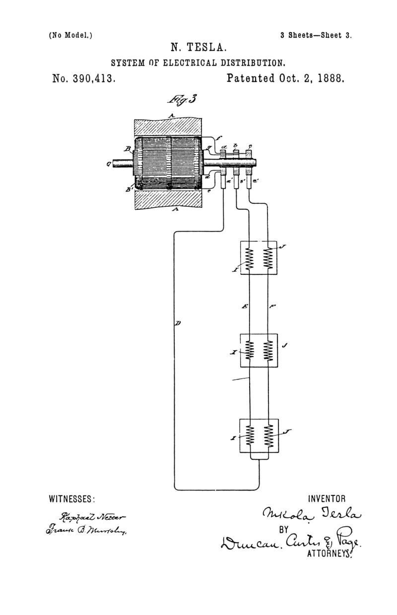 Nikola Tesla U.S. Patent 390,413 - System of Electrical Distribution - Image 3