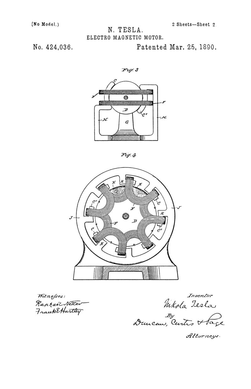Nikola Tesla U.S. Patent 424,036 - Electro-Magnetic Motor - Image 2