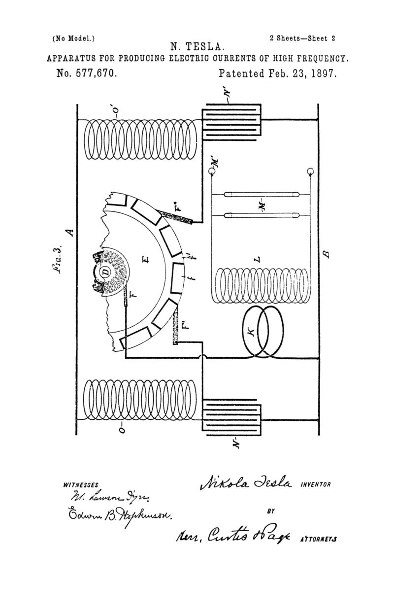 Nikola Tesla U.S. Patent 577,670 - Apparatus for Producing Electric Currents of High Frequency - Image 2