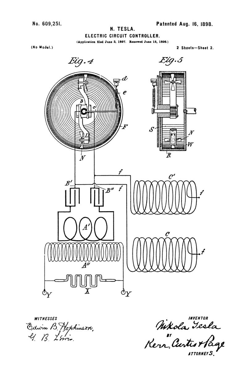 Nikola Tesla U.S. Patent 609,251 - Electric Circuit Controller - Image 2