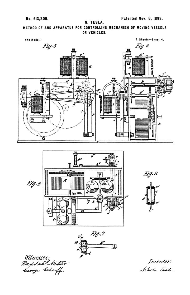 Nikola Tesla U.S. Patent 613,809 - Method of and Apparatus for Controlling Mechanism of Moving Vehicle or Vehicles - Image 4