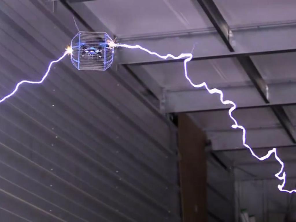 Drone wrapped in Faraday cage