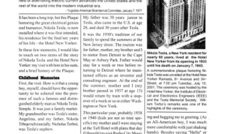 Preview of Tesla Sketches - Nikola Tesla Plaque Hotel New Yorker article