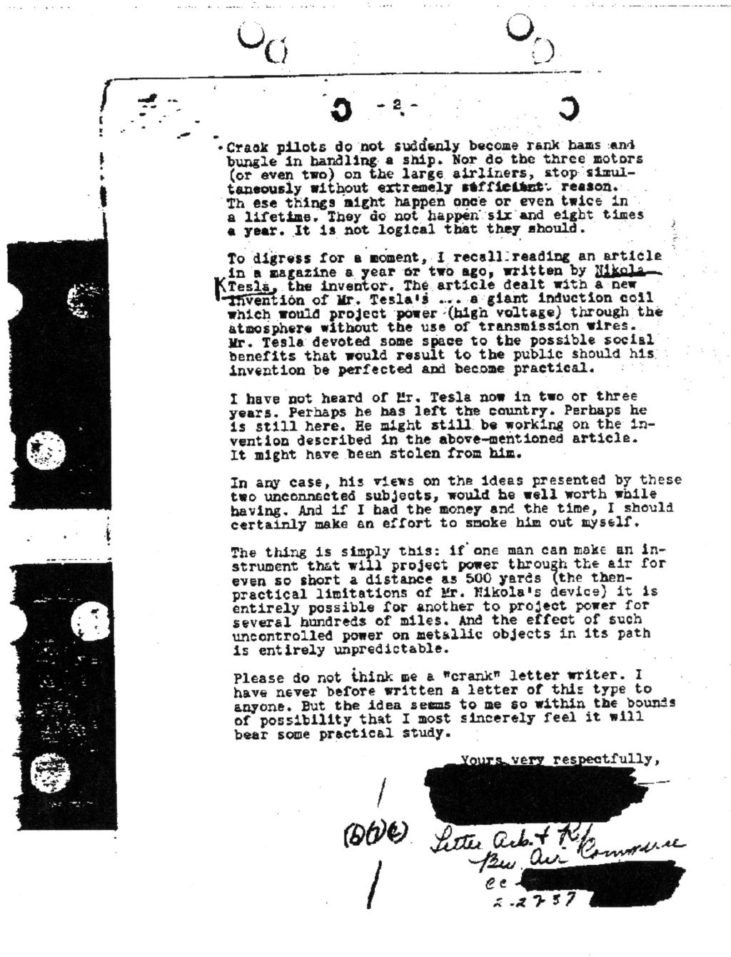 Letter in Tesla FBI file.