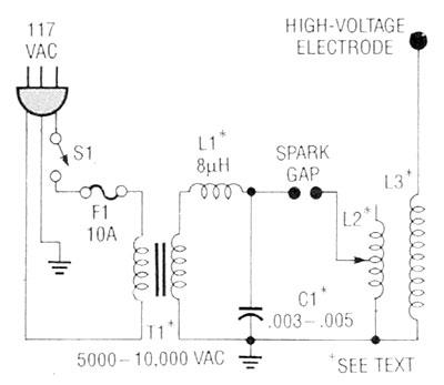 Tesla coil circuit diagram schematic.