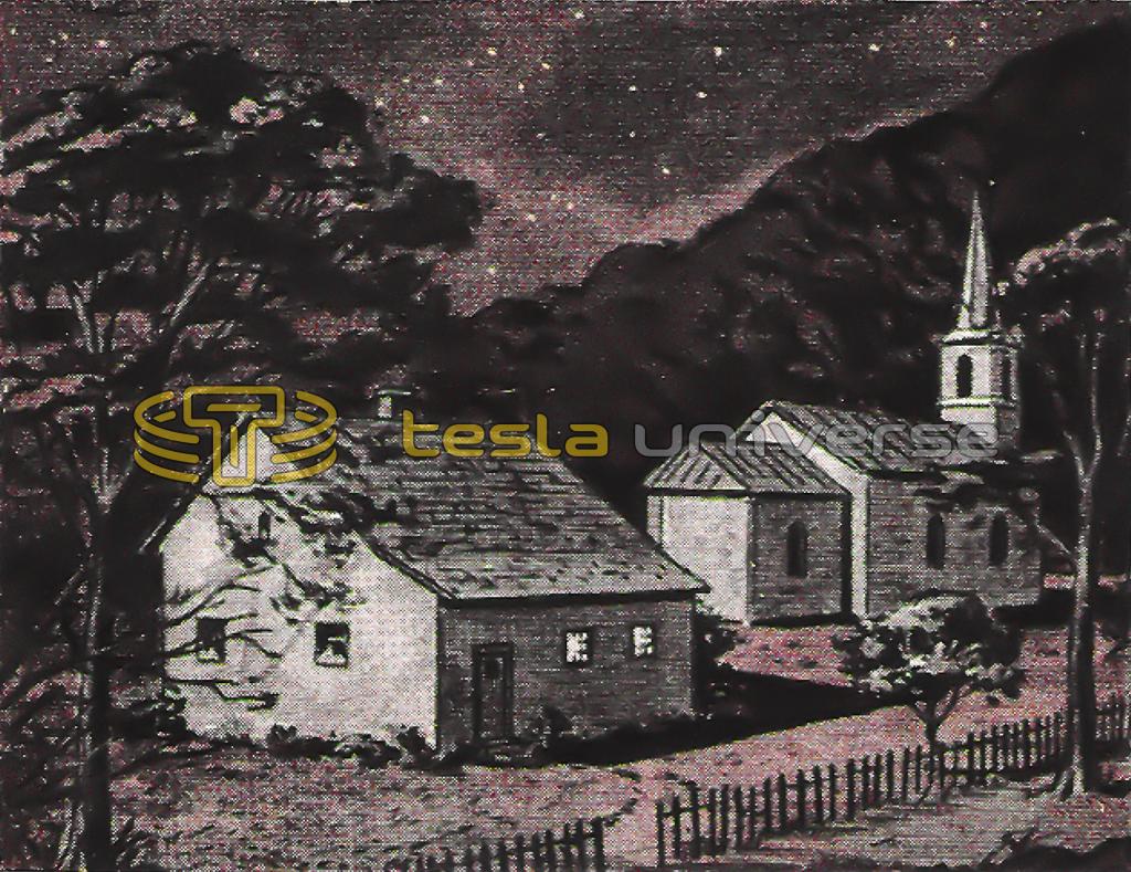 Illustration of the birthplace of Nikola Tesla in Smiljan, Croatia