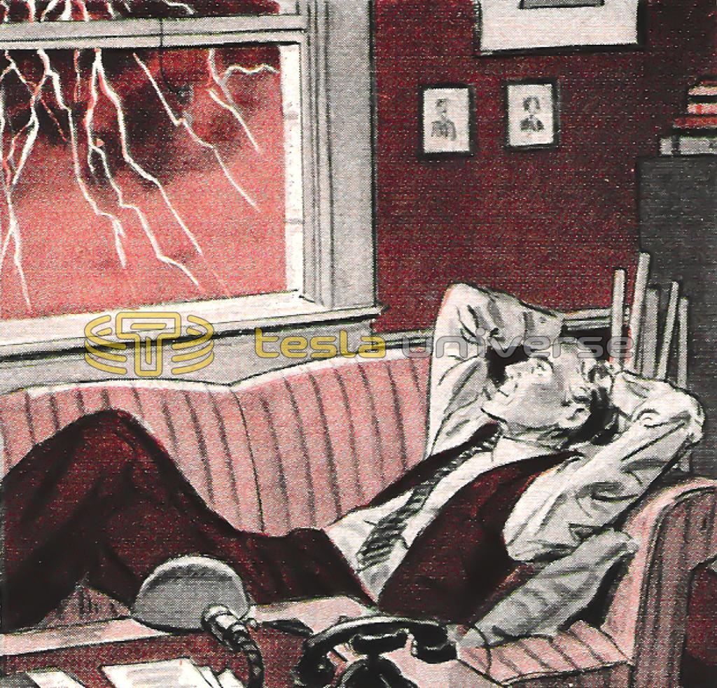 Nikola Tesla observing mother nature's spectacle of lightning