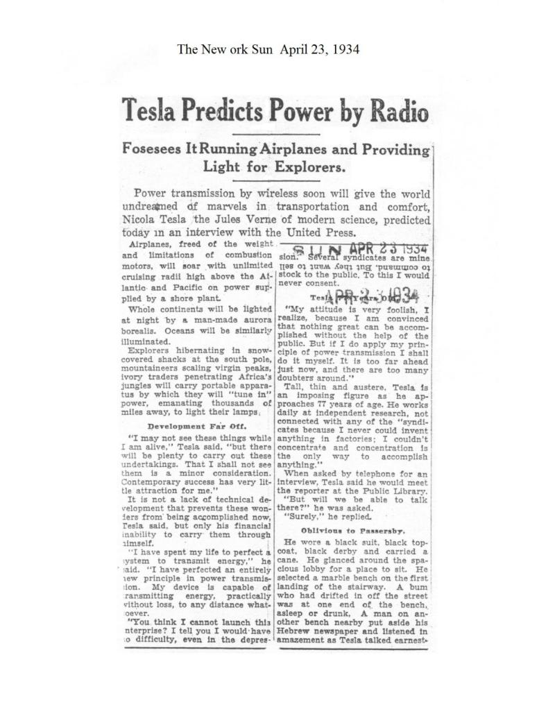 Preview of Tesla Predicts Power by Radio article