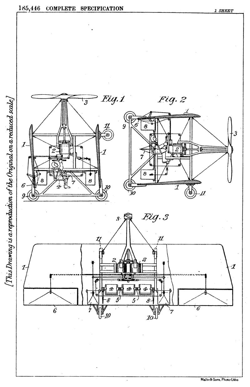 Nikola Tesla British Patent 185,446 - Method of and Apparatus for Aerial Transportation - Image 1