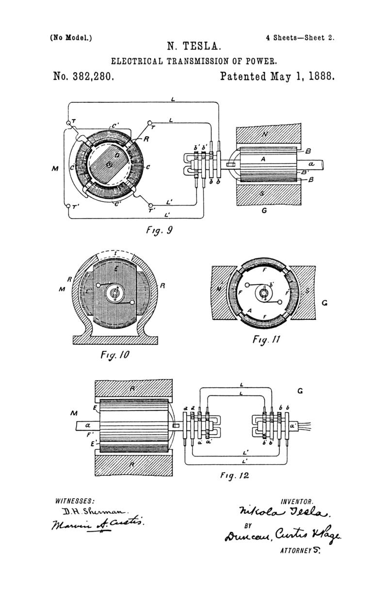 Nikola Tesla U.S. Patent 382,280 - Electrical Transmission of Power - Image 2