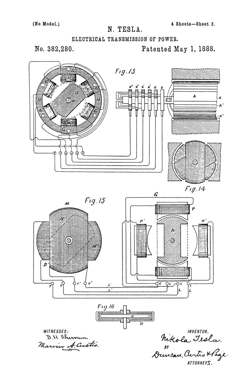 Nikola Tesla U.S. Patent 382,280 - Electrical Transmission of Power - Image 3