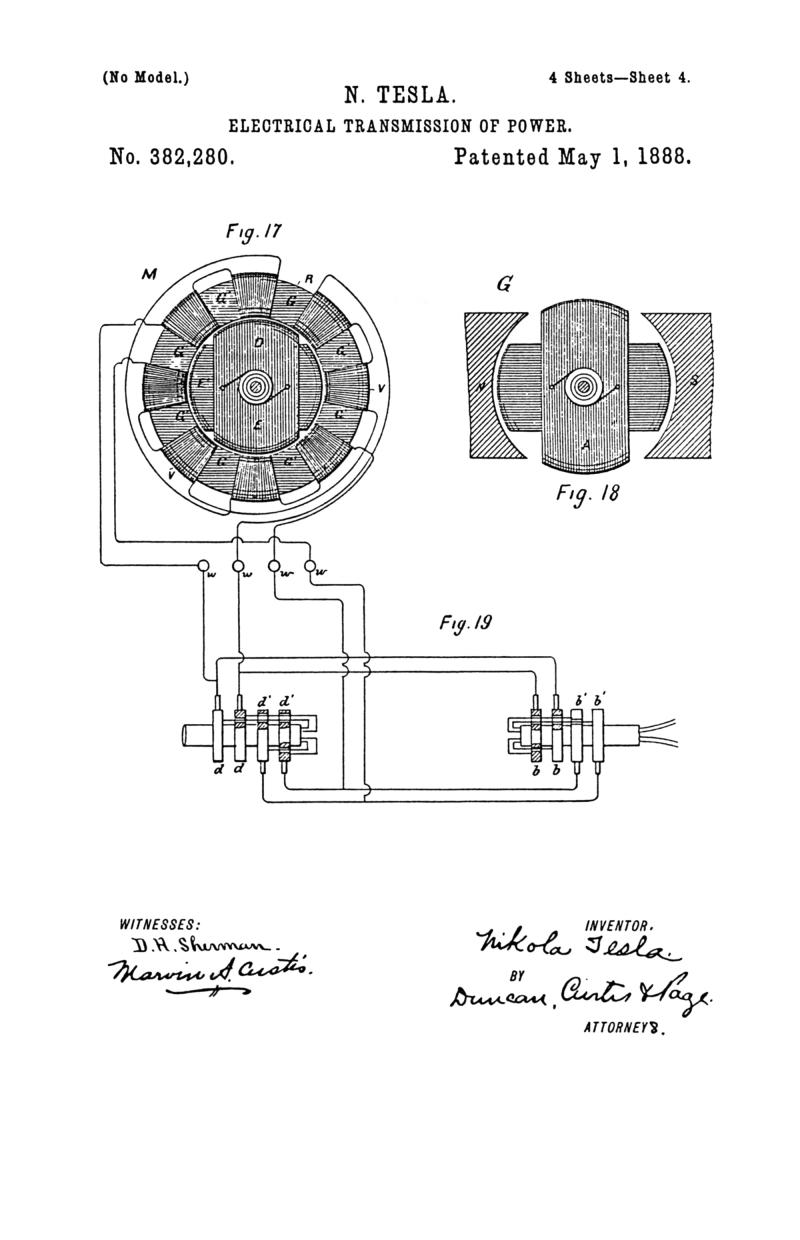 Nikola Tesla U.S. Patent 382,280 - Electrical Transmission of Power - Image 4