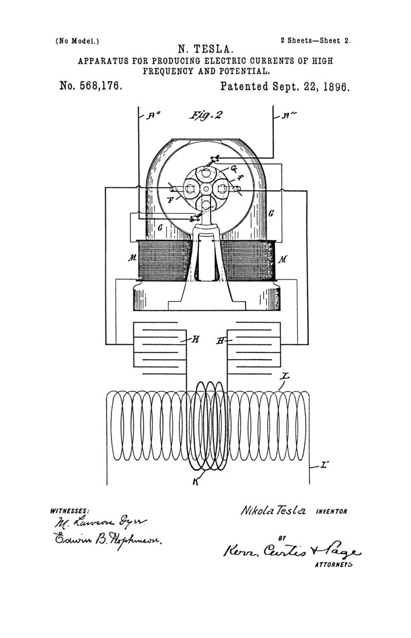 Nikola Tesla U.S. Patent 568,176 - Apparatus for Producing Electrical Currents of High Frequency and Potential - Image 2