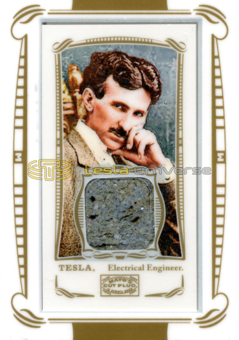 Topps World's Fair relic card featuring Nikola Tesla and granite slice from fair