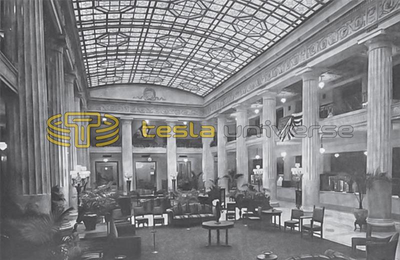 The extravagant lobby of the Hotel Pennsylvania in New York City where Tesla once stayed