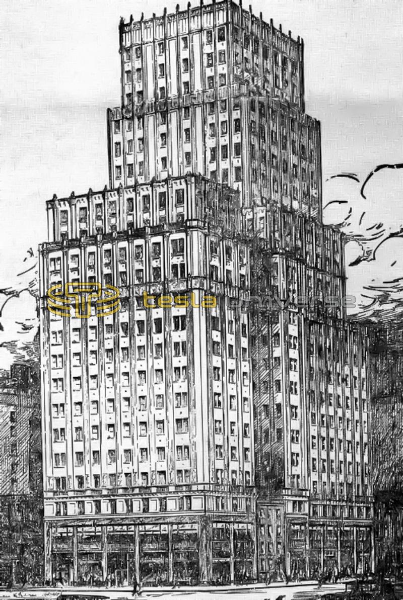 A rendering of the building at 350 Madison Ave. (Borden Building) where Tesla once had an office.