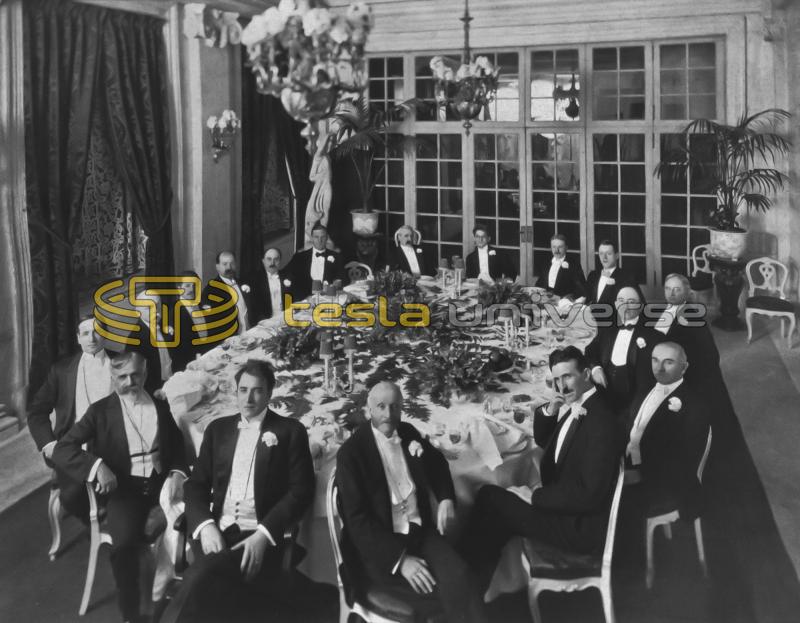 Tesla at a 1910 banquet honoring Mr. Henry Clews