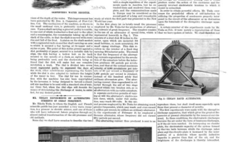 Preview of Mr. Tesla's Experiments on Alternating Currents of Great Frequency article
