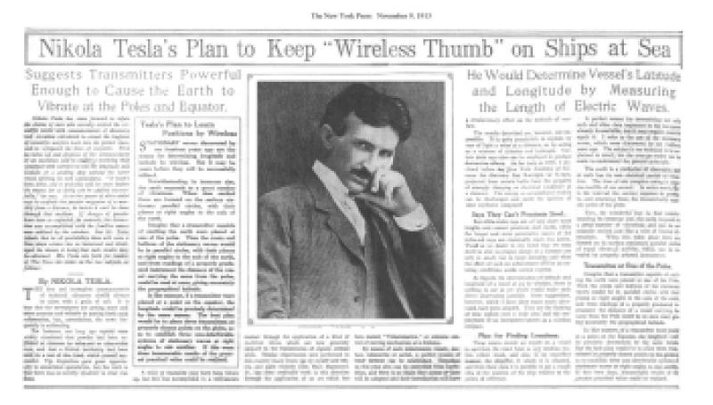 Preview of Nikola Tesla's Plan to Keep "Wireless Thumb" on Ships at Sea article
