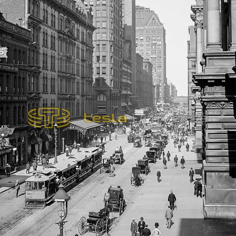 Downtown Chicago, Illinois from around the time Tesla worked for Pyle